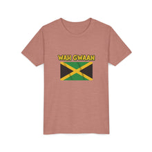 Load image into Gallery viewer, Youth Tee - "Wah Gwaan" Jamaican Flag Kids Shirt
