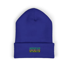 Load image into Gallery viewer, Jamaican Embroidered Cuffed Beanie — Reggae-Inspired Knit Hat
