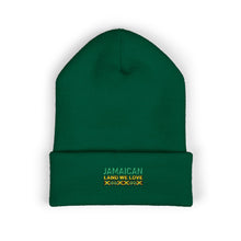 Load image into Gallery viewer, Jamaican Embroidered Cuffed Beanie — Reggae-Inspired Knit Hat
