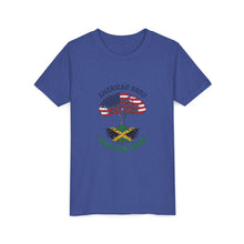 Load image into Gallery viewer, Youth Tee - "American Born Jamaican Roots" Patriotic USA/Jamaica Tree Graphic
