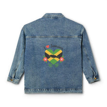 Load image into Gallery viewer, Women's Denim Jacket with Jamaican Heart Graphic — Floral Jamaica Pride Jean Jacket
