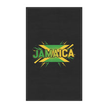 Load image into Gallery viewer, Jamaica Graphic Tea Towel — Black Kitchen Towel with Reggae Flag Design
