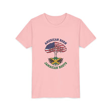 Load image into Gallery viewer, Youth Tee - "American Born Jamaican Roots" Patriotic USA/Jamaica Tree Graphic

