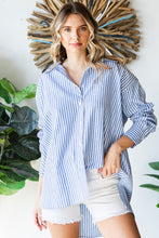 Load image into Gallery viewer, First Love Striped Button Down High-Low Hem Shirt
