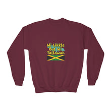 Load image into Gallery viewer, Youth Crewneck Sweatshirt - "Wi Likkle But Wi Tallawah" Jamaican Flag Kids Sweatshirt
