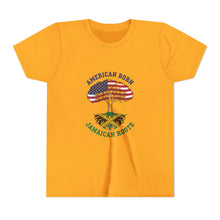 Load image into Gallery viewer, Youth Tee - "American Born Jamaican Roots" Patriotic USA/Jamaica Tree Graphic
