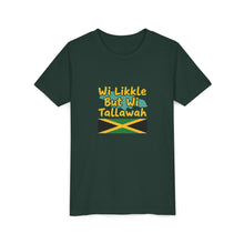 Load image into Gallery viewer, Youth Tee - "Wi Likkle But Wi Tallawah" Jamaican Flag Kids Shirt
