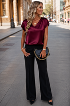 Load image into Gallery viewer, Satin V-Neck Short Sleeve Blouse
