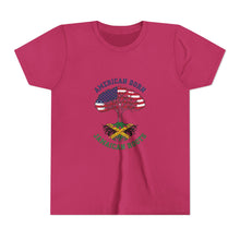Load image into Gallery viewer, Youth Tee - "American Born Jamaican Roots" Patriotic USA/Jamaica Tree Graphic
