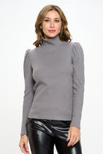 Load image into Gallery viewer, Made in USA Solid Turtle neck Puff Sleeve Top
