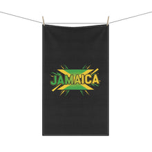 Load image into Gallery viewer, Jamaica Graphic Tea Towel — Black Kitchen Towel with Reggae Flag Design
