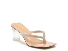 Load image into Gallery viewer, LITCHI CRYSTAL LINED THONG BLOCK HEELED SANDAL
