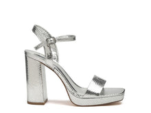 Load image into Gallery viewer, Merengue Metallic High Block Heel Sandal
