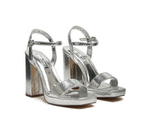 Load image into Gallery viewer, Merengue Metallic High Block Heel Sandal
