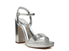 Load image into Gallery viewer, Merengue Metallic High Block Heel Sandal
