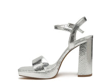 Load image into Gallery viewer, Merengue Metallic High Block Heel Sandal
