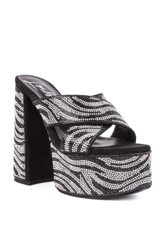 SIMONE HIGH PLATFORM PATTERNED DIAMANTE SLIDES