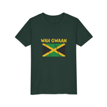 Load image into Gallery viewer, Youth Tee - "Wah Gwaan" Jamaican Flag Kids Shirt
