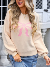 Load image into Gallery viewer, Bow Graphic Round Neck Long Sleeve Sweater
