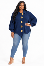 Load image into Gallery viewer, Kylie Gold Buttons Lantern Sleeve Cardigan
