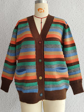 Load image into Gallery viewer, Contrast Stripes Button Up Long Sleeve Cardigan
