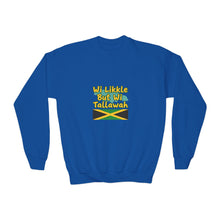 Load image into Gallery viewer, Youth Crewneck Sweatshirt - "Wi Likkle But Wi Tallawah" Jamaican Flag Kids Sweatshirt
