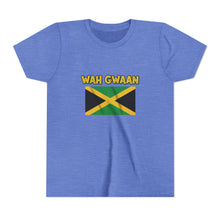 Load image into Gallery viewer, Youth Tee - "Wah Gwaan" Jamaican Flag Kids Shirt
