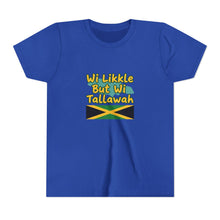 Load image into Gallery viewer, Youth Tee - "Wi Likkle But Wi Tallawah" Jamaican Flag Kids Shirt
