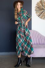 Load image into Gallery viewer, PLAID BELTED LONG SHIRT DRESS
