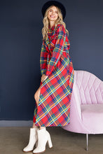 Load image into Gallery viewer, PLAID BELTED LONG SHIRT DRESS
