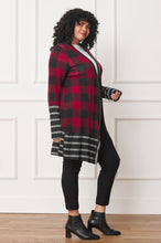 Load image into Gallery viewer, Long Buffalo Plaid Stripe Trim Open Cardigan
