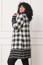 Load image into Gallery viewer, Long Buffalo Plaid Stripe Trim Open Cardigan
