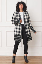 Load image into Gallery viewer, Long Buffalo Plaid Stripe Trim Open Cardigan
