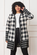 Load image into Gallery viewer, Long Buffalo Plaid Stripe Trim Open Cardigan
