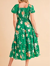 Load image into Gallery viewer, Boho Retro Tiered Puff Sleeve Floral Midi Dress
