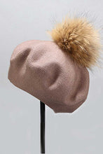 Load image into Gallery viewer, Genuine Fur Pom Cashmere Beret
