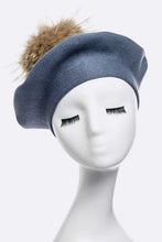 Load image into Gallery viewer, Genuine Fur Pom Cashmere Beret
