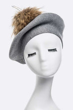 Load image into Gallery viewer, Genuine Fur Pom Cashmere Beret
