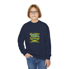 Load image into Gallery viewer, Youth Crewneck Sweatshirt - "Wi Likkle But Wi Tallawah" Jamaican Flag Kids Sweatshirt
