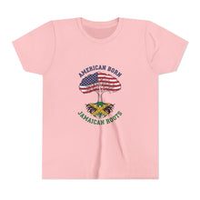 Load image into Gallery viewer, Youth Tee - "American Born Jamaican Roots" Patriotic USA/Jamaica Tree Graphic
