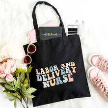 Load image into Gallery viewer, Labor And Delivery Nurse Wavy Pastel Colorful Tote
