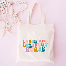 Load image into Gallery viewer, Labor And Delivery Nurse Wavy Bright Colorful Tote
