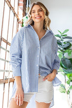 Load image into Gallery viewer, First Love Striped Button Down High-Low Hem Shirt
