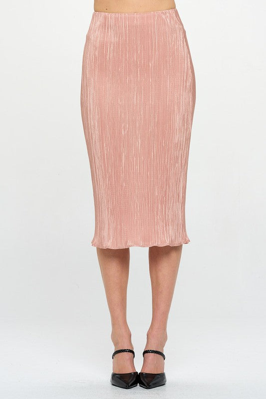 Rose Solid Plisse Midi Skirt