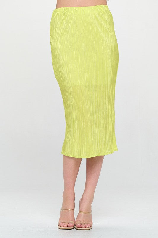 Citron Solid Plisse Midi Skirt