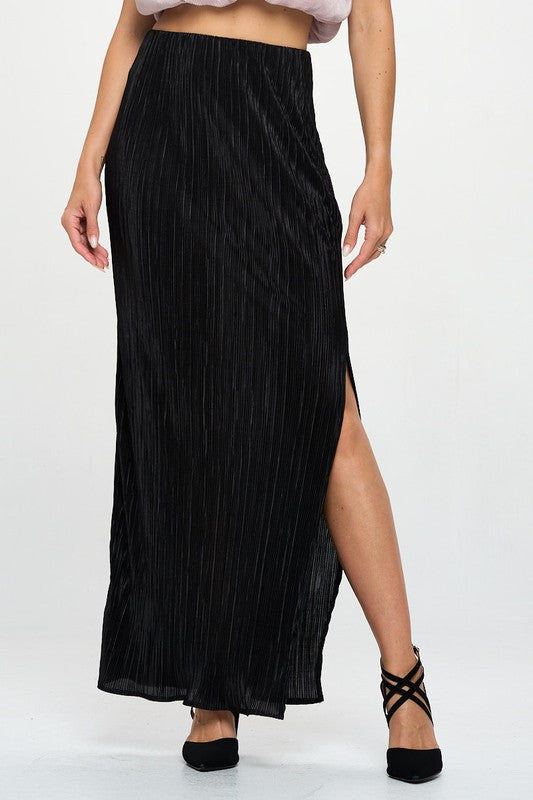 Plisse Maxi Skirt with Slit