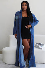 Load image into Gallery viewer, Athina Casual Denim Slit Open Long Denim Jacket
