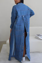 Load image into Gallery viewer, Athina Casual Denim Slit Open Long Denim Jacket
