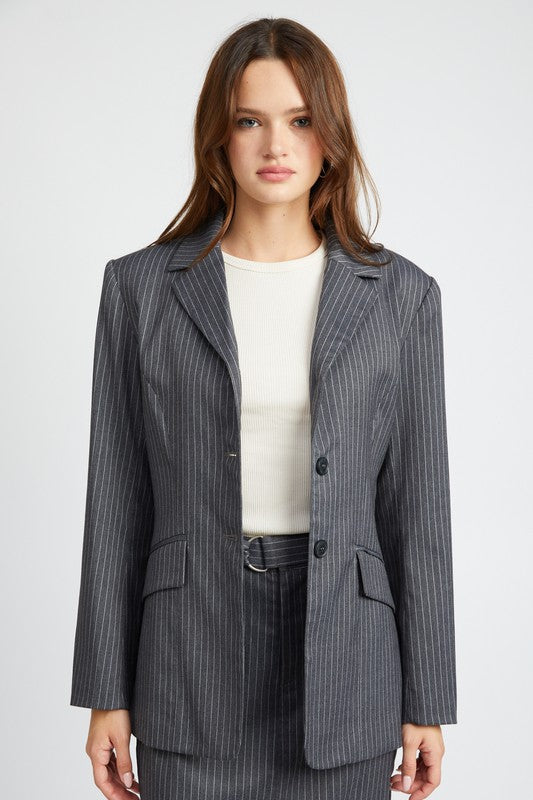 GRAY PIN STRIPED BLAZER JACKET