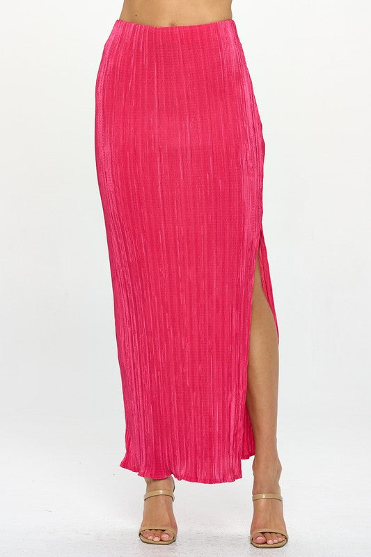 Plisse Maxi Skirt with Slit